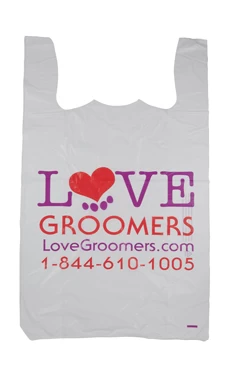 White Love Groomers T-Shirt Bags - Case Of 1,000
