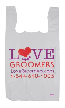 Large White Love Groomers T-Shirt Bags - Case Of 500